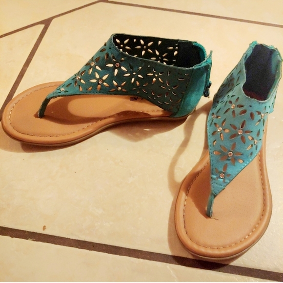 Girls Sandals American Eagle AE Cage Blue Hooded Flat Zipper Shoes-size 12 - Picture 6 of 12